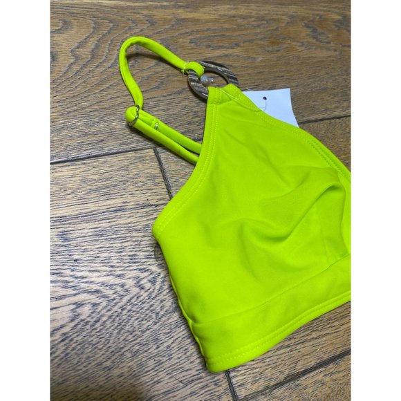 Topshop Triangle Top and Ring High Leg Bikini Set Neon Green Women's Size 8 US - Picture 5 of 12